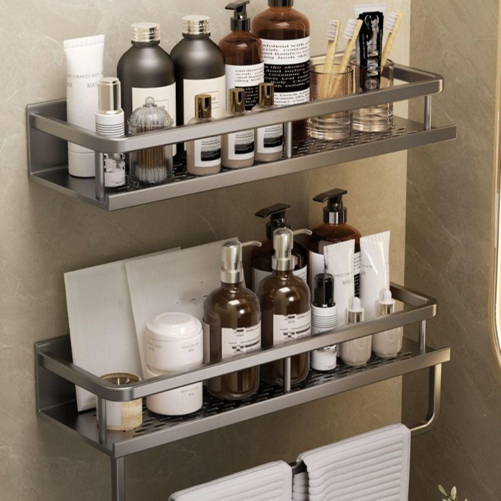 No Drill Shower Shelf Aluminum Zinc Zinc Alloy Wall Mounted Shelf Corner Shelf  Toiletries Storage