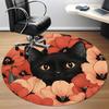 1pc Black Cat Floral Pattern Chair Carpet for Office, Round Non Slip Durable Large Size Office Carpet, Suitable for Office