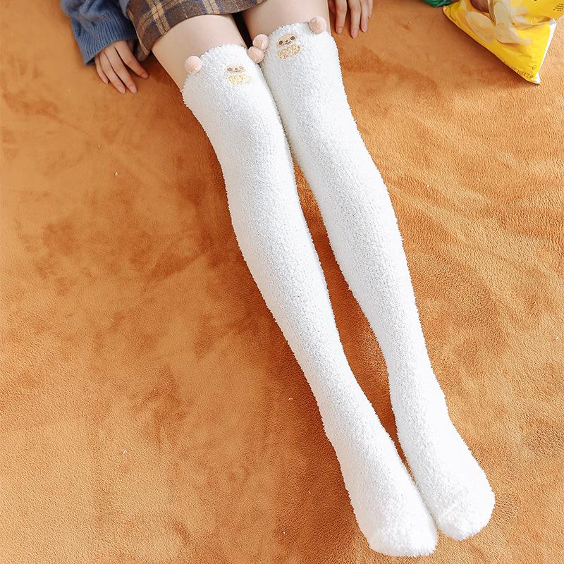 Autumn and Winter Coral Fleece Sleep Socks Thickened and Warm Christmas Gift Cartoon Calf Socks Half-fleece Women's Over-the-knee Socks
