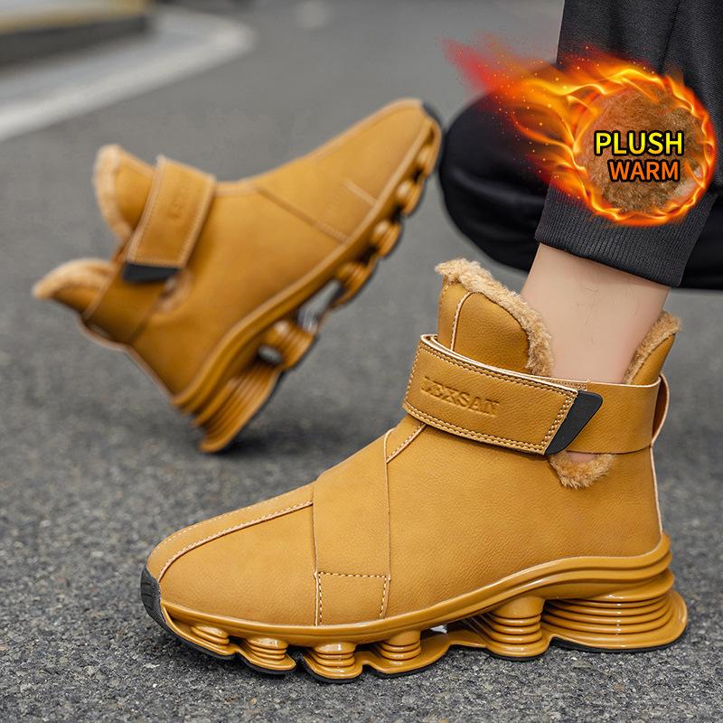 Herren Warme Winterstiefel mit Fleecefutter Stoßdämpfung Hohe Schneeschuhe Rutschfest Wasserdicht Outdoor Bequeme Knöchelhohe Stiefel