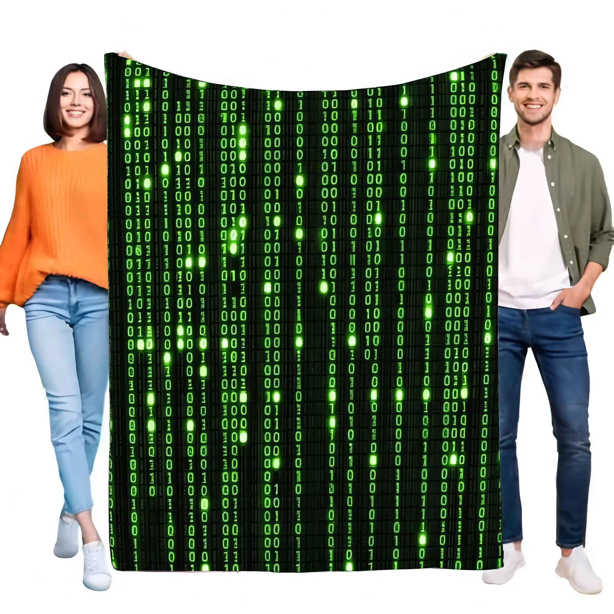 Matrix Binary Code Blanket Soft Flannel Throw for Bed Sofa Couch, Cozy Warm Lightweight Sci-Fi Tech Geek Gamer Birthday Gift Hom 130x150cm51x59in