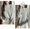 Women's Velvet Cardigan: Cozy Half-High Collar, Loose Fit, Versatile Winter Sweater.