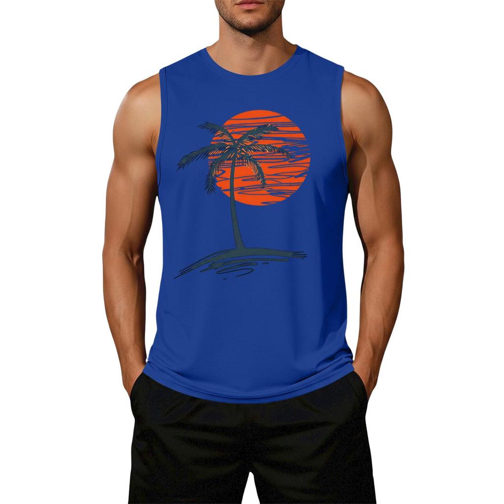 Men Sleeveless Casual Tank Top Loose Fit Flag Graphic Print Summer Beachwear Muscle Shirt