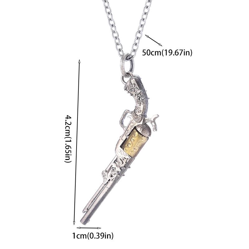 Collana a forma di revolver con motivo in rilievo alla moda, ciondolo gioiello trendy e cool da uomo