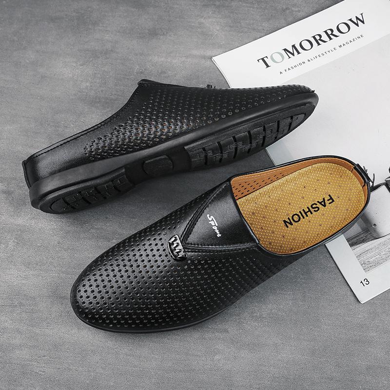 Luxury Designer Italian Men Half Shoes Leather Mens Casual Shoes Drop Ship Coiffeur Mules Man Slides Backless Loafers Slipper