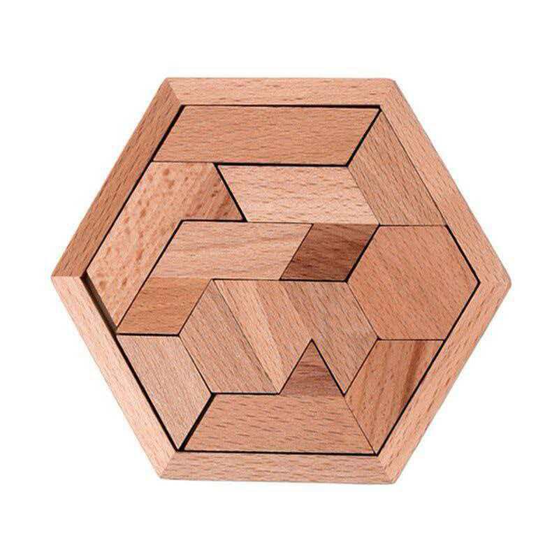 Professional Hexagon Geometric Puzzle Wooden Brain Puzzles for Adults & Kids IQ Challenge Logic Training Edcuational Toys Gifts