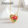 Atoztide New Fashion Gold Color Heart Pendant Necklace for Women Stainless Steel Colorful Flower Necklace Christmas Jewelry Gift