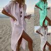 FD In-stock European and American Women's Ins-style Solid Color Casual Long-sleeve Mid-length Cotton-linen Shirt Dress