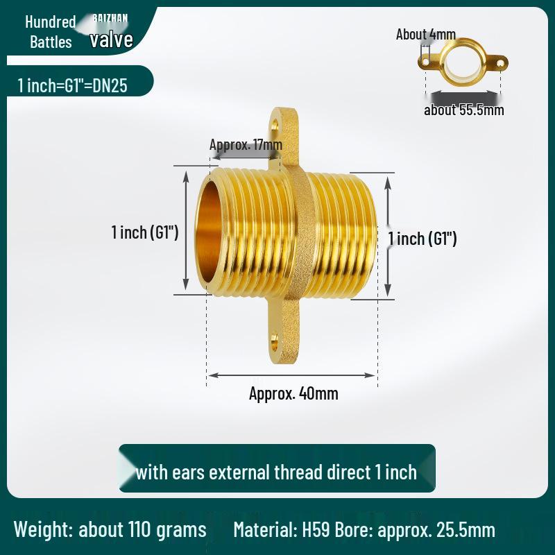All-Copper 90-Degree Elbow Fitting with Fixing Base, 6-Point External to 4-Point Internal Thread Pipe for Exposed Wall Installation