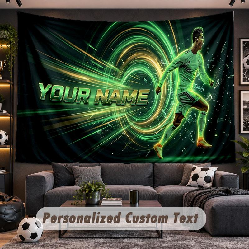 Tapeçaria de Parede com Nome Personalizado Padrão Cristiano Ronaldo Tecido Impresso Personalizado Decoração de Parede