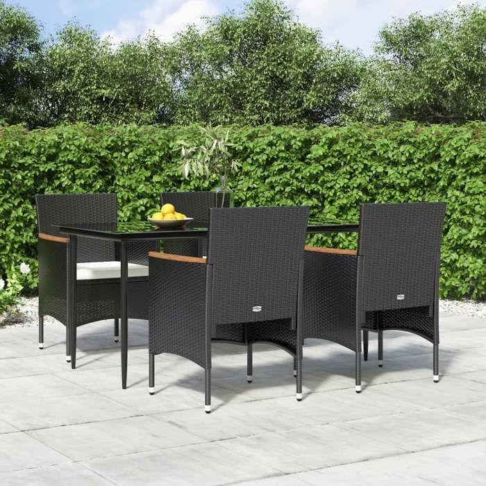 VidaXL Ensemble à manger de jardin avec coussins 5 pcs Noir, ensemble de salle à manger d'extérieur, table et chaise de 3156640