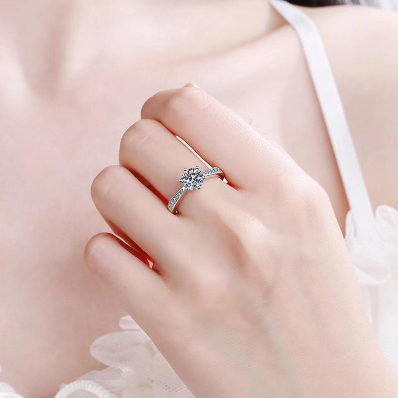 S925 Sterling Silver Women’s Ring - 1 Carat Moissanite, Korean Six-Prong Fashion Style