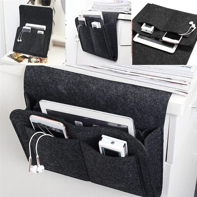 Filz Nachttisch-Aufbewahrungstasche Organizer Bett Schreibtischtasche Sofa TV Fernbedienung Hängender Caddy Couch Aufbewahrung Organizer Betthalter Taschen