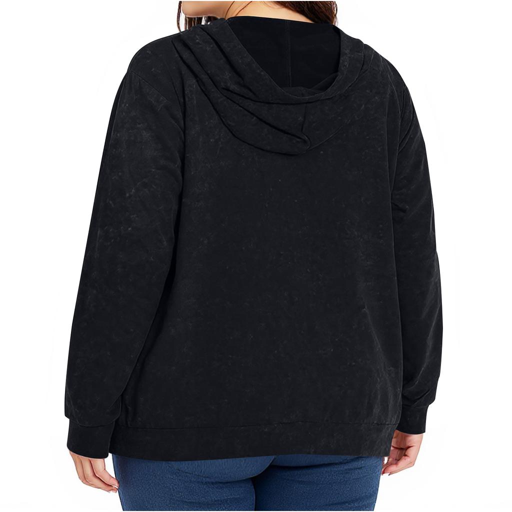 Women's  Casual Large Sized Long Sleeved Hooded Solid Color Sweatshirt