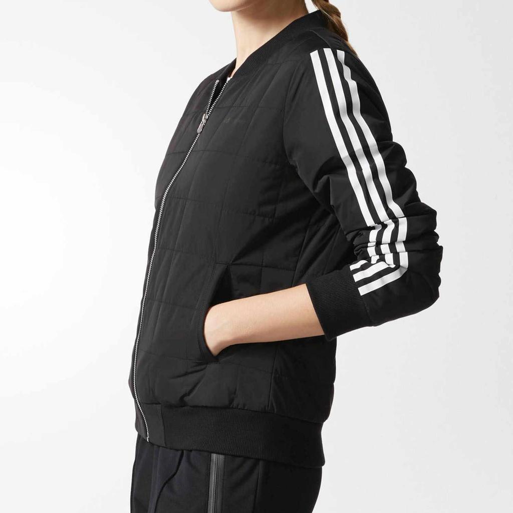 adidas Neo Women's 3-Stripes Bomber Quilted Jacket Black White BP6473