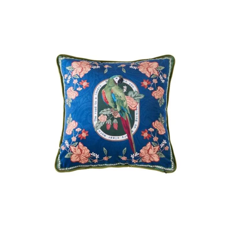 Parrot Print Cushion Case, Flora Bird Pillows, Luxury Velvet, Decorative Pillow Cover for Sofa Chair, Modern Living Room, Home D