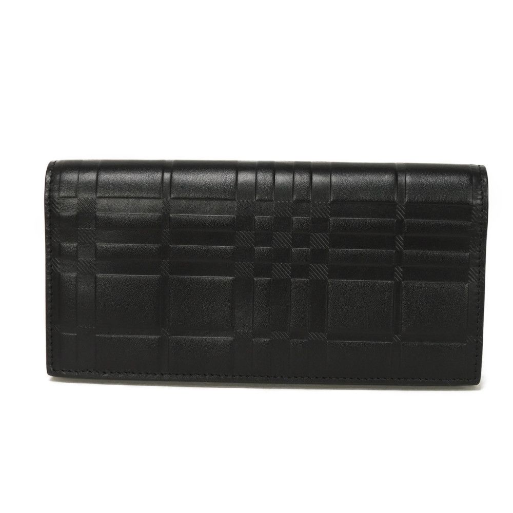 Used 11033 Embossed Check Continental Wallet 8054850 7940 Smooth Calfskin Bifold Unused Logo Foil Stamping Black Men's