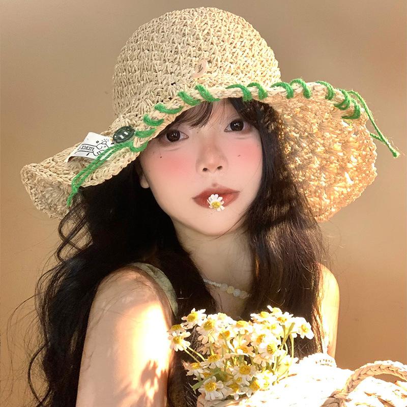 Grass Hat Women'S Spring And Summer Seaside Beach Vacation Hollow Sun Hat Large Brim Woven Sunshade Hat