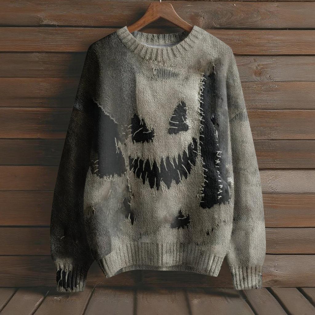 Long Sleeve Pullover Sweaters For Women O Neck Casual Cute Printing Knit Oversized Sweater