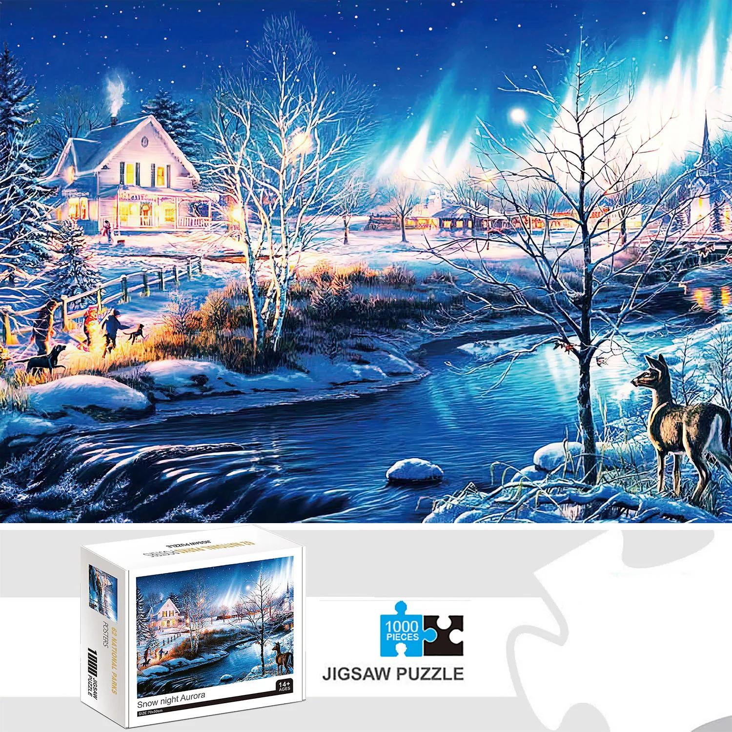 

Non-Toxic 1000 Pieces Snow Night Aurora Jigsaw Puzzle For Adults Family Game Floor Puzzle Educational Toy Perfect For Home Decor