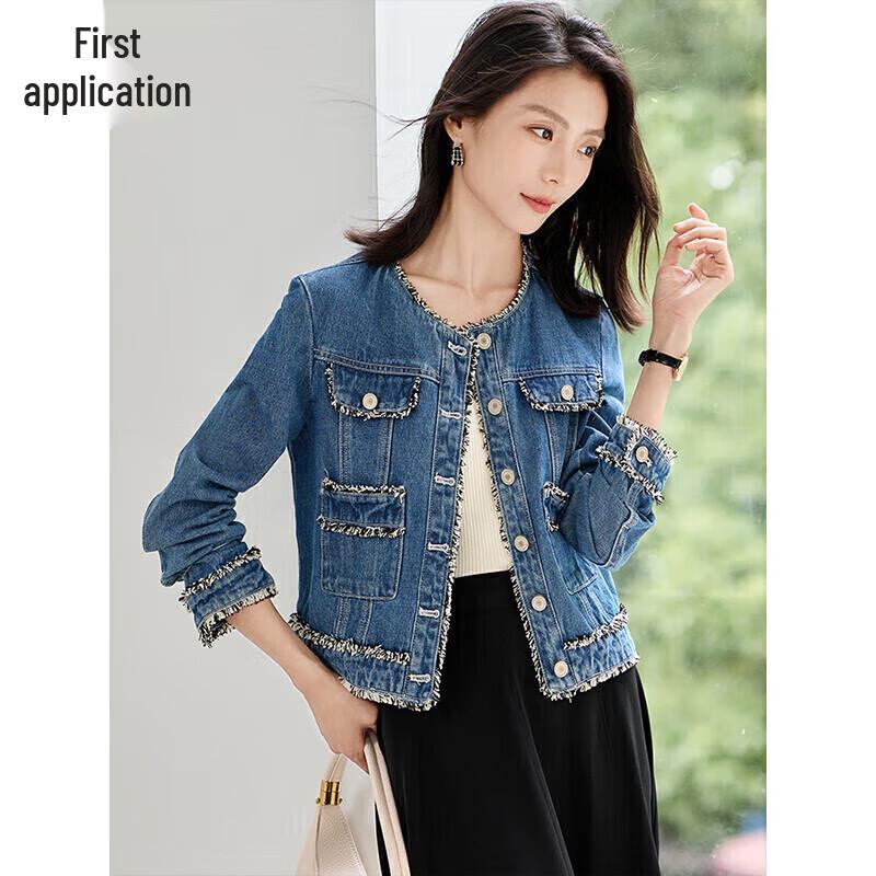 

Женская джинсовая куртка с необработанным краем в стиле ретро L