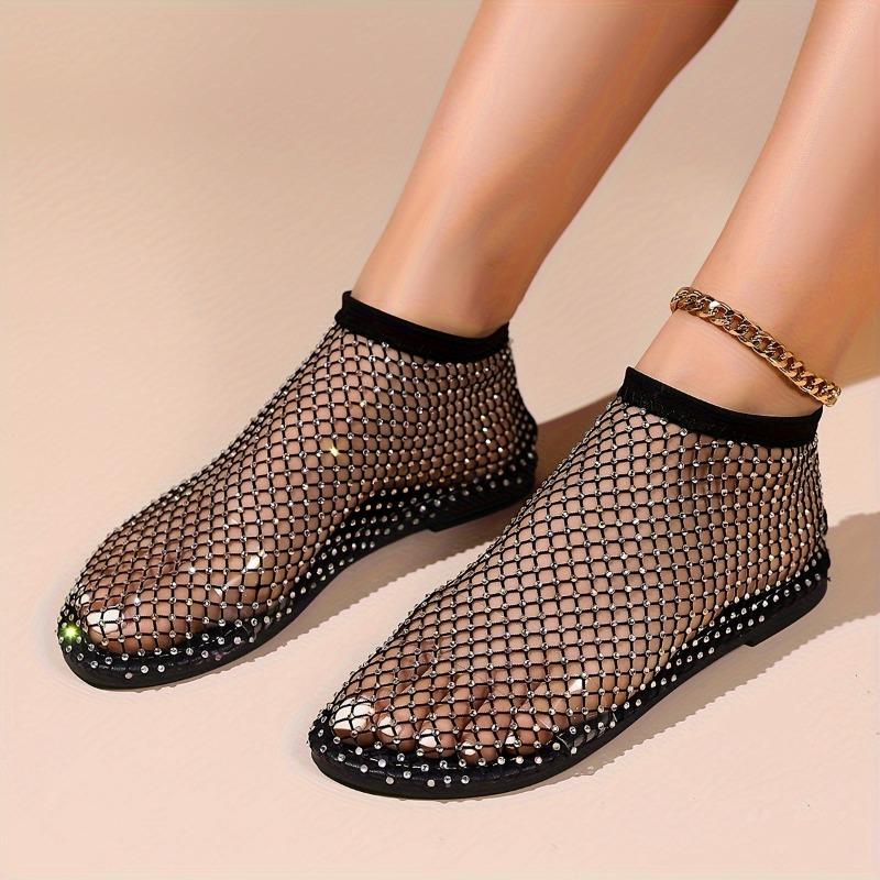 Women's Rhinestone Pattern Sandals, Slip On Soft Sole Flat Hollow Out Shoes, Summer Transparent Beach Shoes