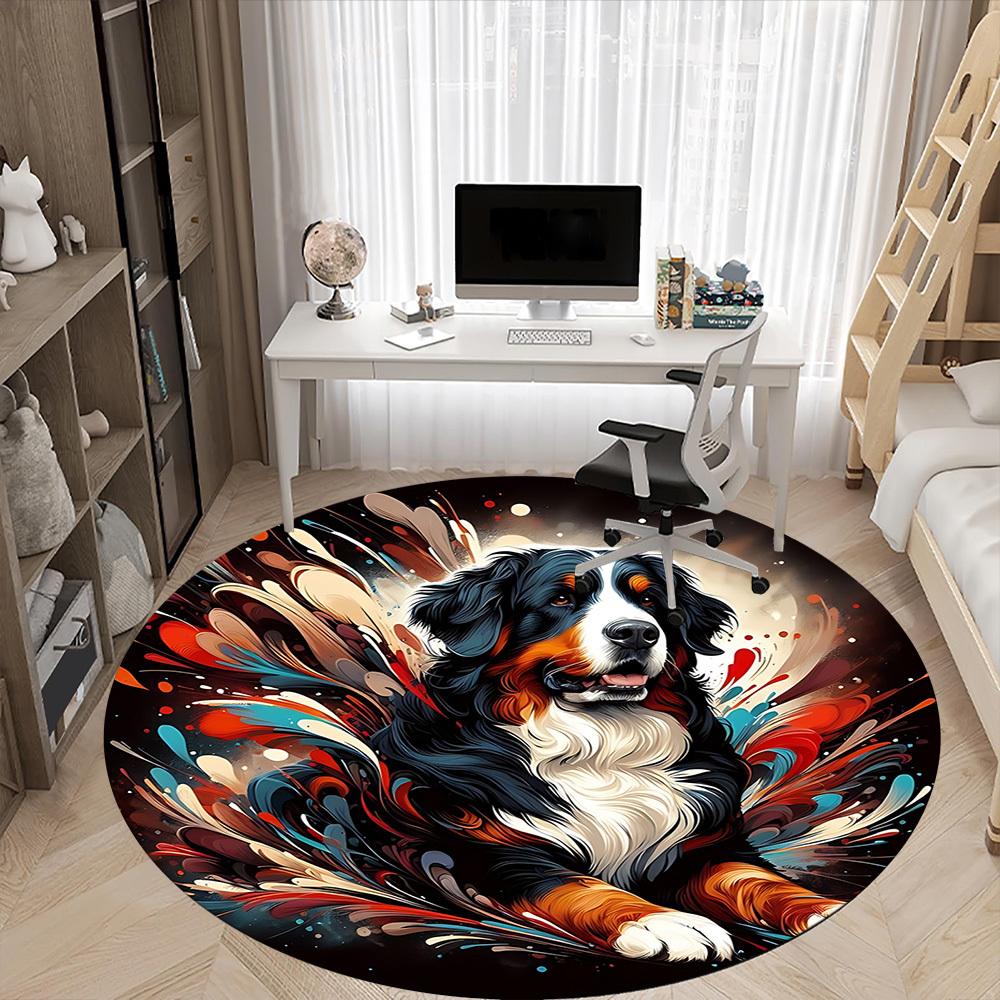 1PC Dogs Abstract Office Round Area Rug, Mat Suitable For Office, Under Office Chairs Bedroom Living Room Home Decor, Room Deco