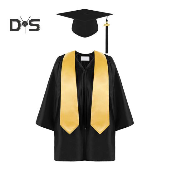 3 Pcs/Set Children Kindergarten Graduation Uniform with Tassel Hat And Shawl V Neck Calf Length Long Sleeve Zipper Closure Elementary Graduation Robe