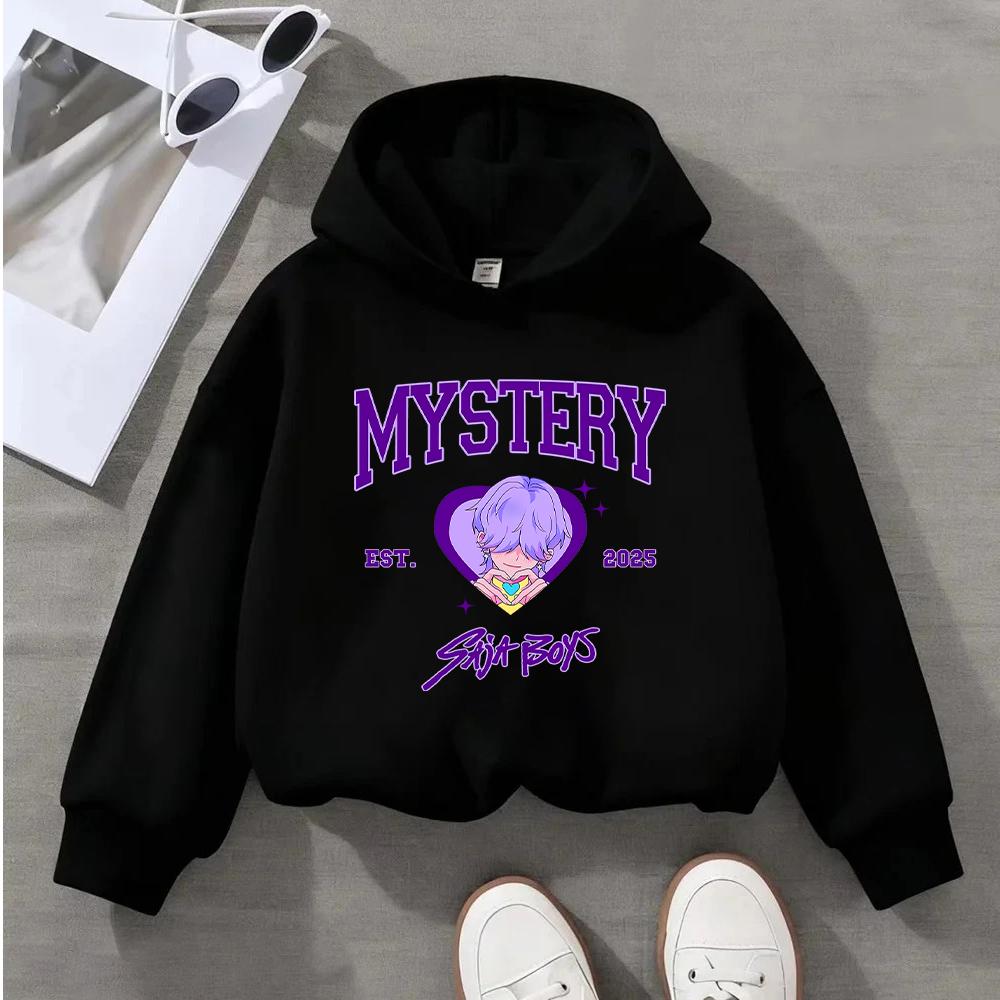 Kids' Sweatshirt Mystery EST 2025 Saji Boys Purple Hair Heart Design Casual Long Sleeve Top for Children