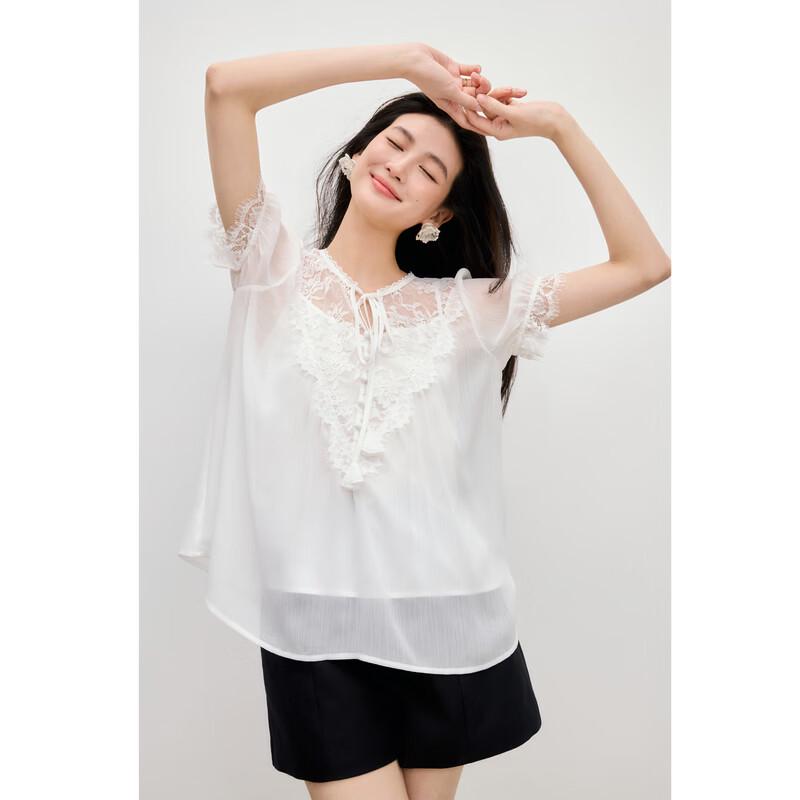 Qiushui Yiren Lace Chiffon Blouse S