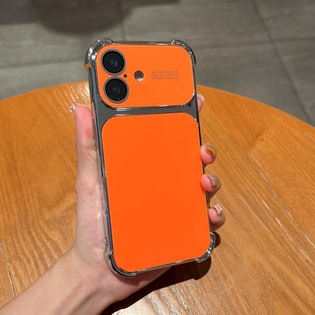 

Official Plating Large Window Orange Phone Case For iPhone 17 16 15 14 13 Pro Max Four-corner Anti-fall Camera Protector Cover iPhone 13