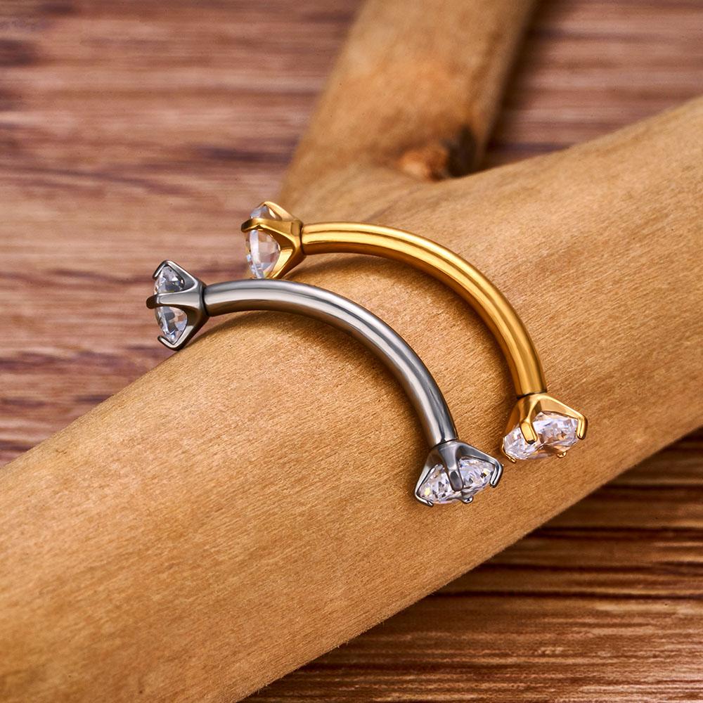 Titan G23 Ohrknorpel Nagel Nasenseptum Ring Augenbrauen gebogener Stab Kopf Vier Krallen Innengewinde Perforierter Zirkon Ohrnagel