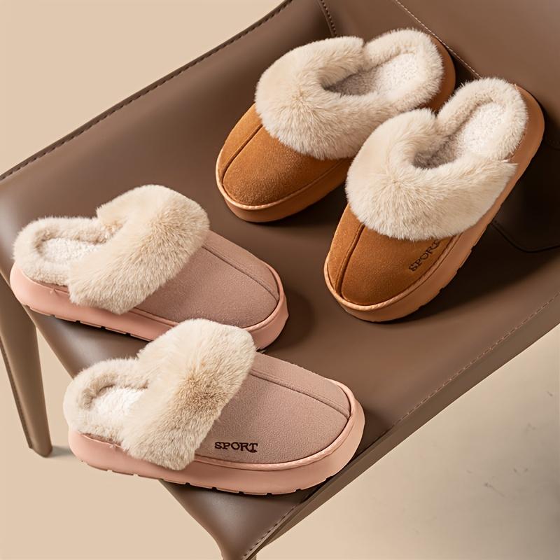 Cozy Women'S Faux Slippers - Soft EVA Sole, Plush Lining, Winter Indoor/Outdoor Footwear In Black, Beige, Pink, Brown, White, Sporty Deer Skin Design