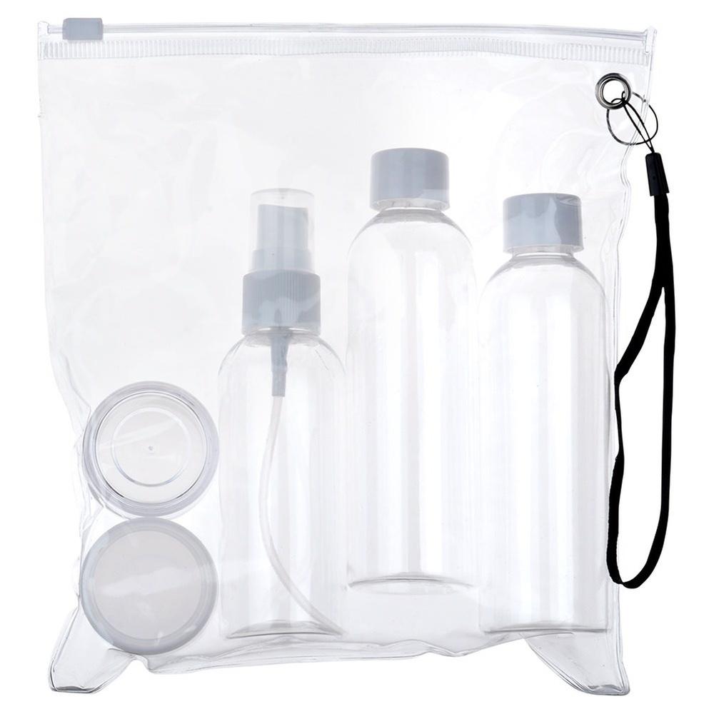 Bottles Travel Containers for Cosmetics for the Plane with a 5-piece Cosmetics Bag.