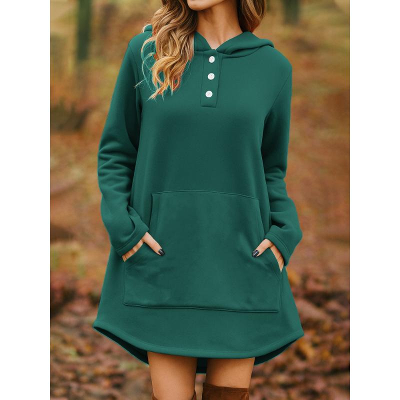 Autumn Winter New Style Women Casual Loose Fashion Solid Color Long Sleeve Pocket Pullover Hooded Sweatshirt
