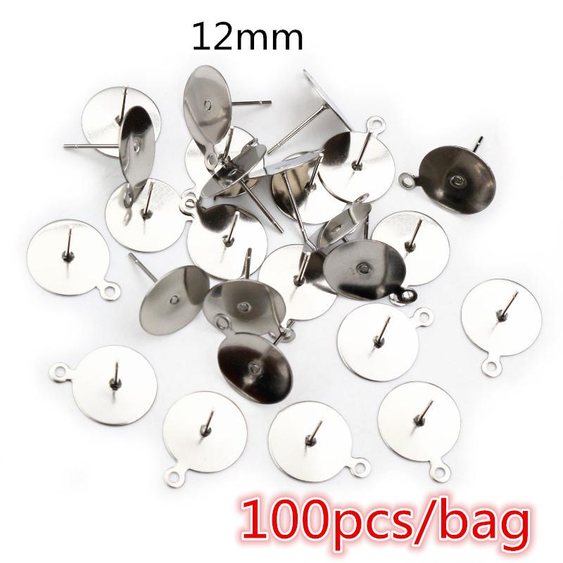 50-100pcs/lot No Fade Stainless Steel Gold Color Blank Earring Stud Fit 4 5 6 8 10 12mm Cabochon Cameo Settings Accessories DIY