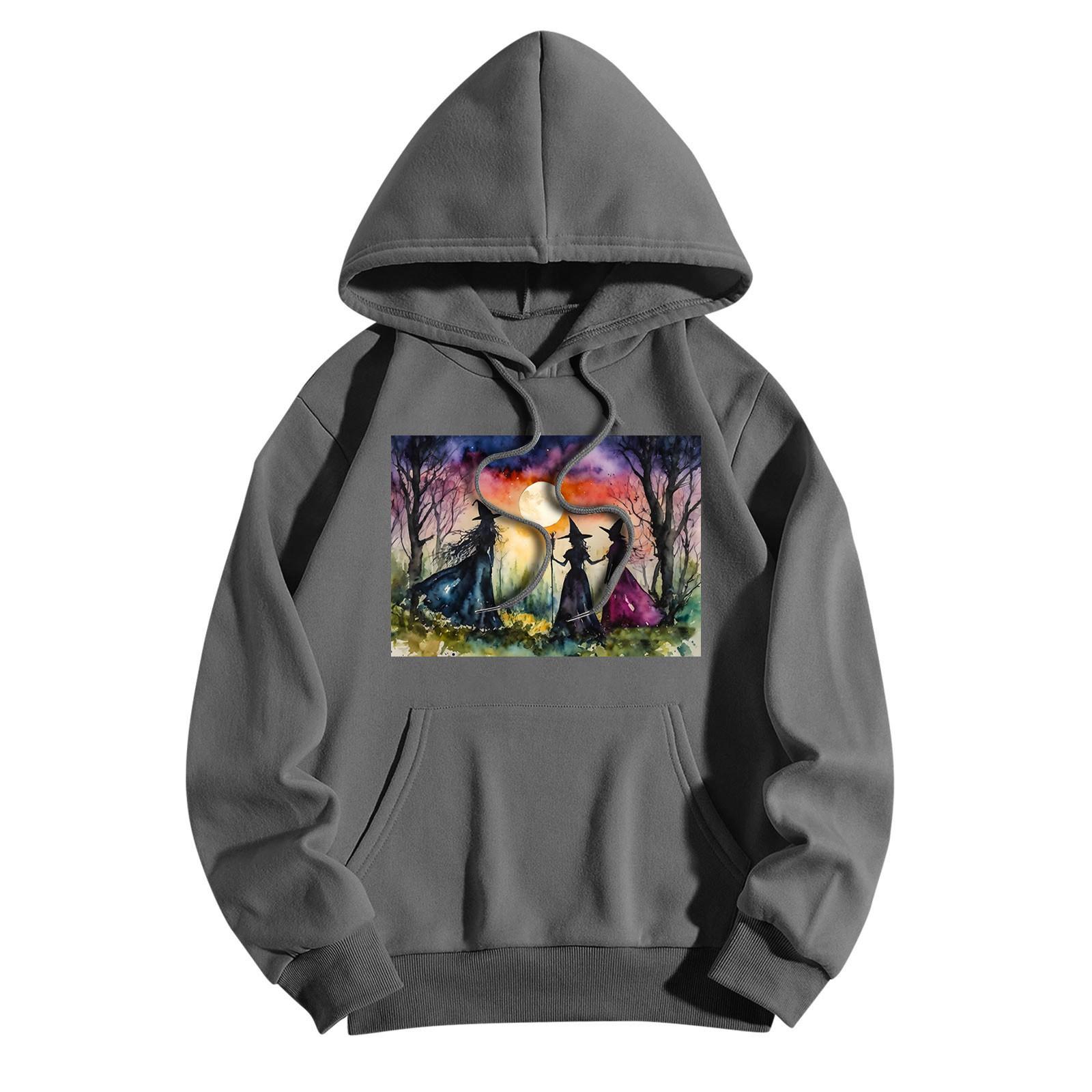 

Женская модная повседневная толстовка с капюшоном и принтом ведьмы на Хэллоуин с карманами и длинными рукавами XXXL