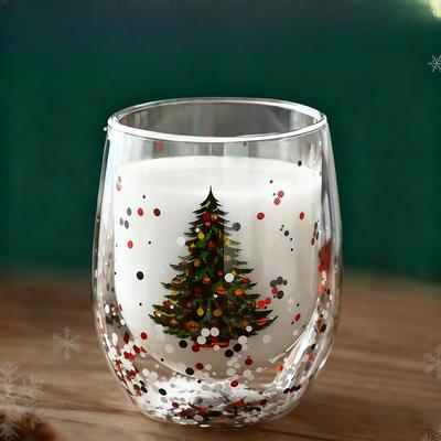 Tazza da bere a doppio strato in vetro natalizio di alto valore per la casa, resistente al calore e anti-scottatura, tazza dei desideri, tazza regalo per le feste