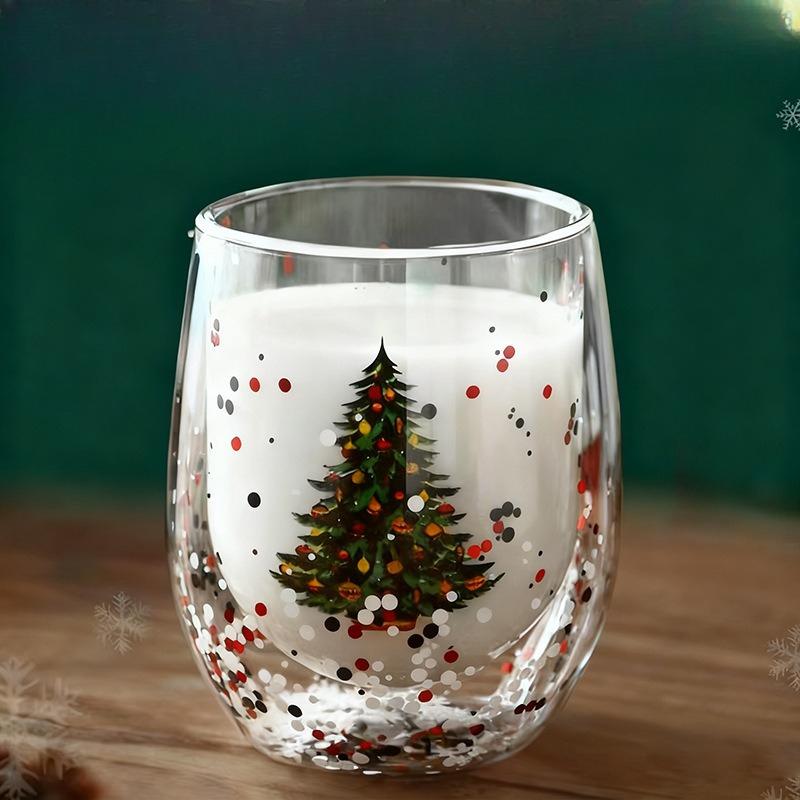 

Christmas double-layer glass high-value household heat-resistant and anti-scalding drinking cup wishing cup holiday gift cup 301-400ml