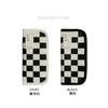 Kawaii Aesthetic Simple Black White Plaid Canvas Pencil Case Student School Stationery Bag