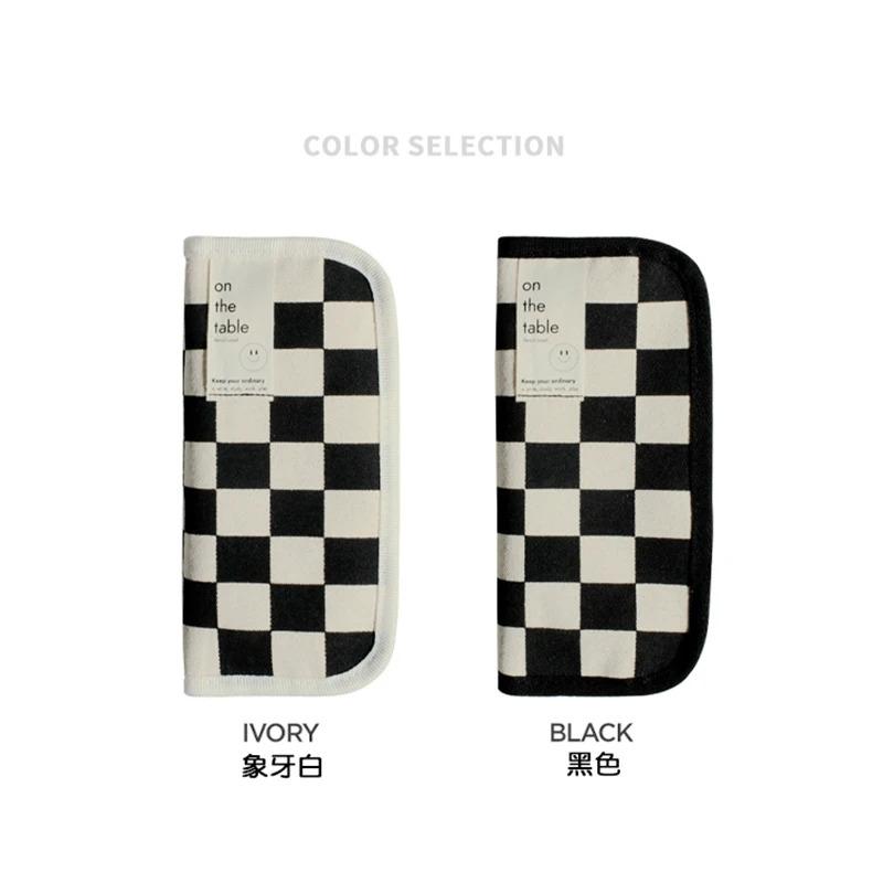 Kawaii Aesthetic Simple Black White Plaid Canvas Pencil Case Student School Stationery Bag