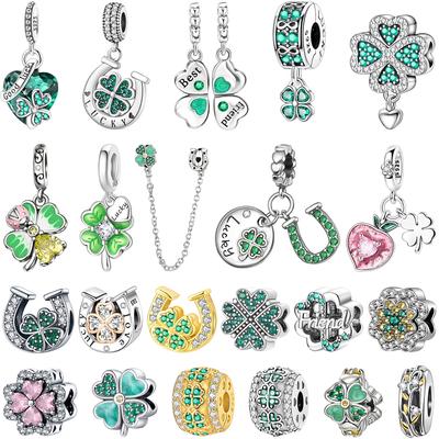 Sell 925 Silver Charms Silver Lucky Four-Leaf Clover U-Shaped Beads Fit Bracelets Necklaces DIY Women Jewelry Gifts