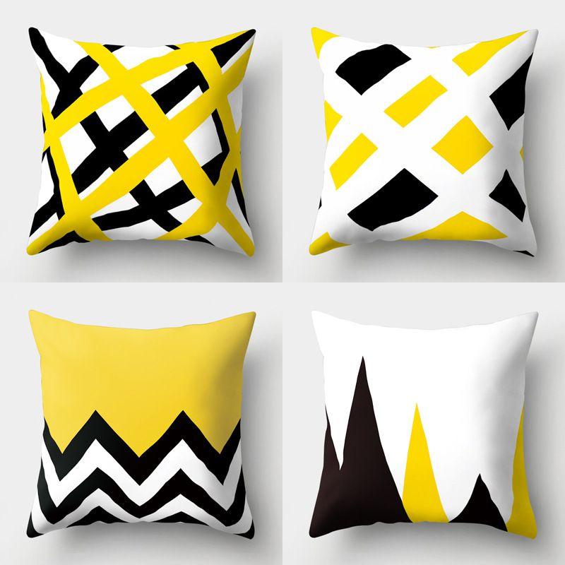 Yellow Geometric Cushion Cover For Home Sofa Decoration 18 Inch
