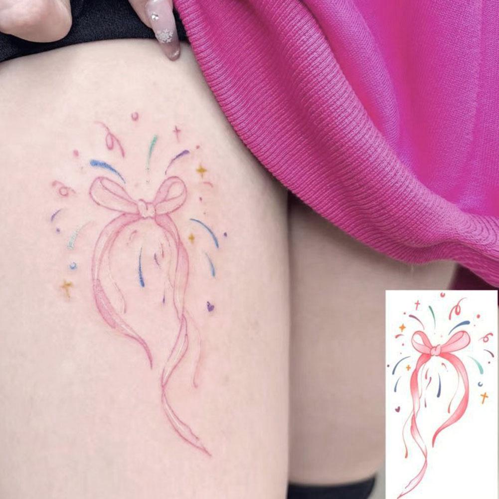 Pink Sweet Cool Hottie Style Bow Bow Crayon Coloring Ins Tattoo Stickers Cute Student Tattoo St Q0D5