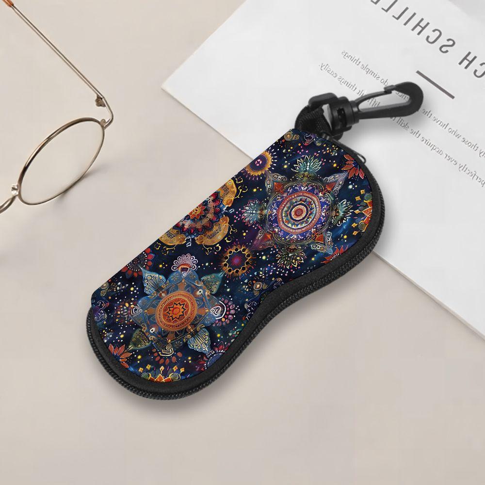 2D-Bohemian Floral Pattern Zipper Sunglasses Case, Vintage Mandala Eyeglass Holder, Protective Eyewear Pouch for Women, Travel Spectacle Case