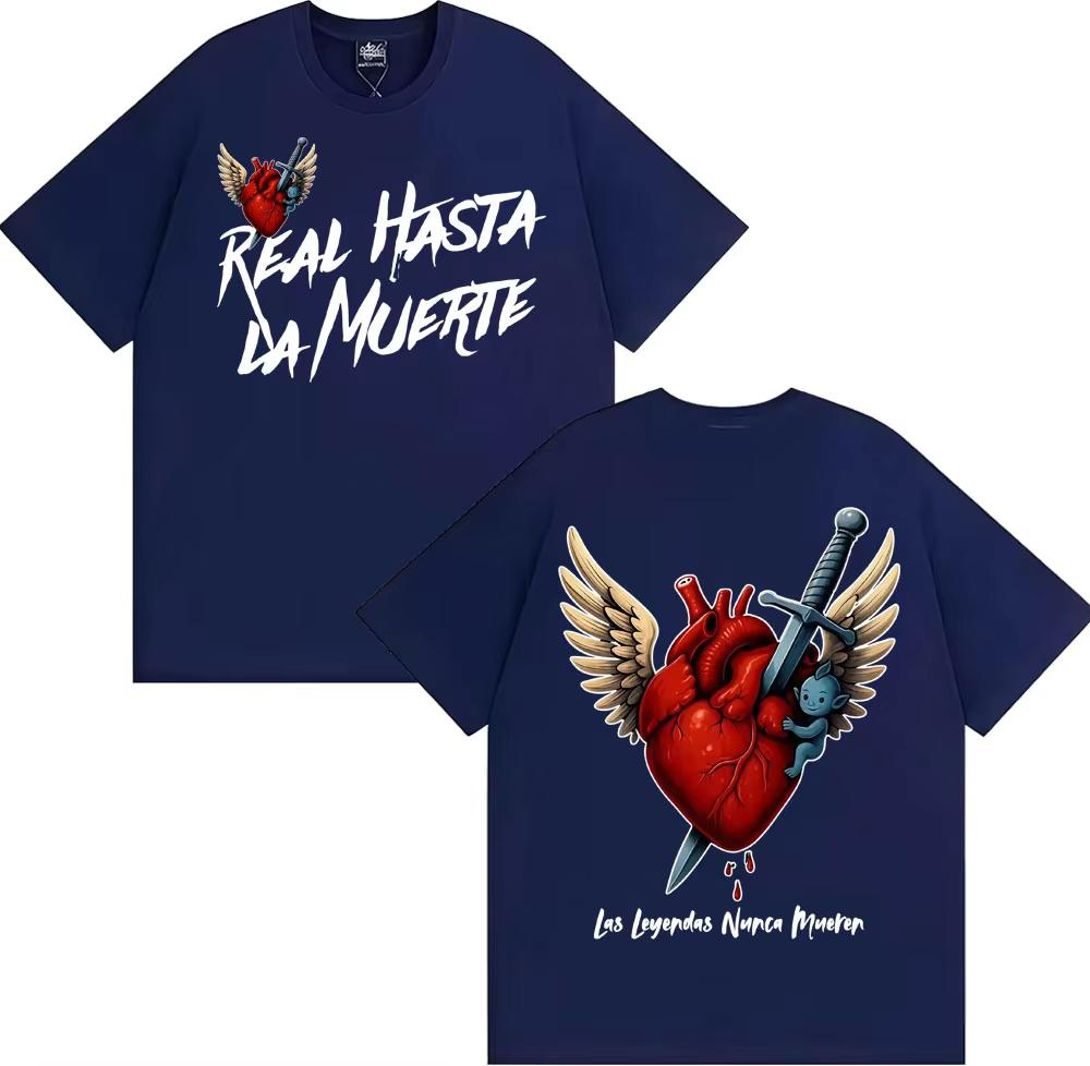 Anuel AA Rhlm 2 Real Hasta La Muerte Heart T Shirt Men Women Fashion Retro Short Sleeve Tshirts Cotton ONeck Tshirt