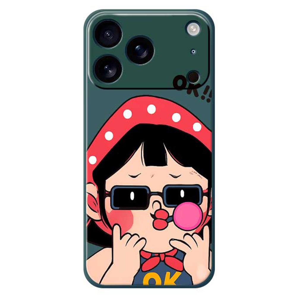 

For iPhone 17 Pro Case Cute Kid Pattern Printing Straight Edge TPU Phone Back Cover Green
