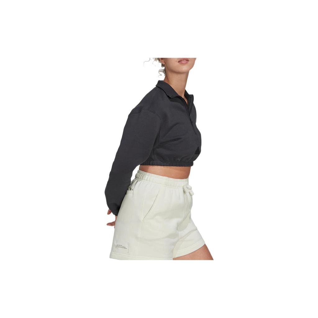 adidas New Cropped Half-Zip Long Sleeve Sweatshirt Women Tops Black HG4365