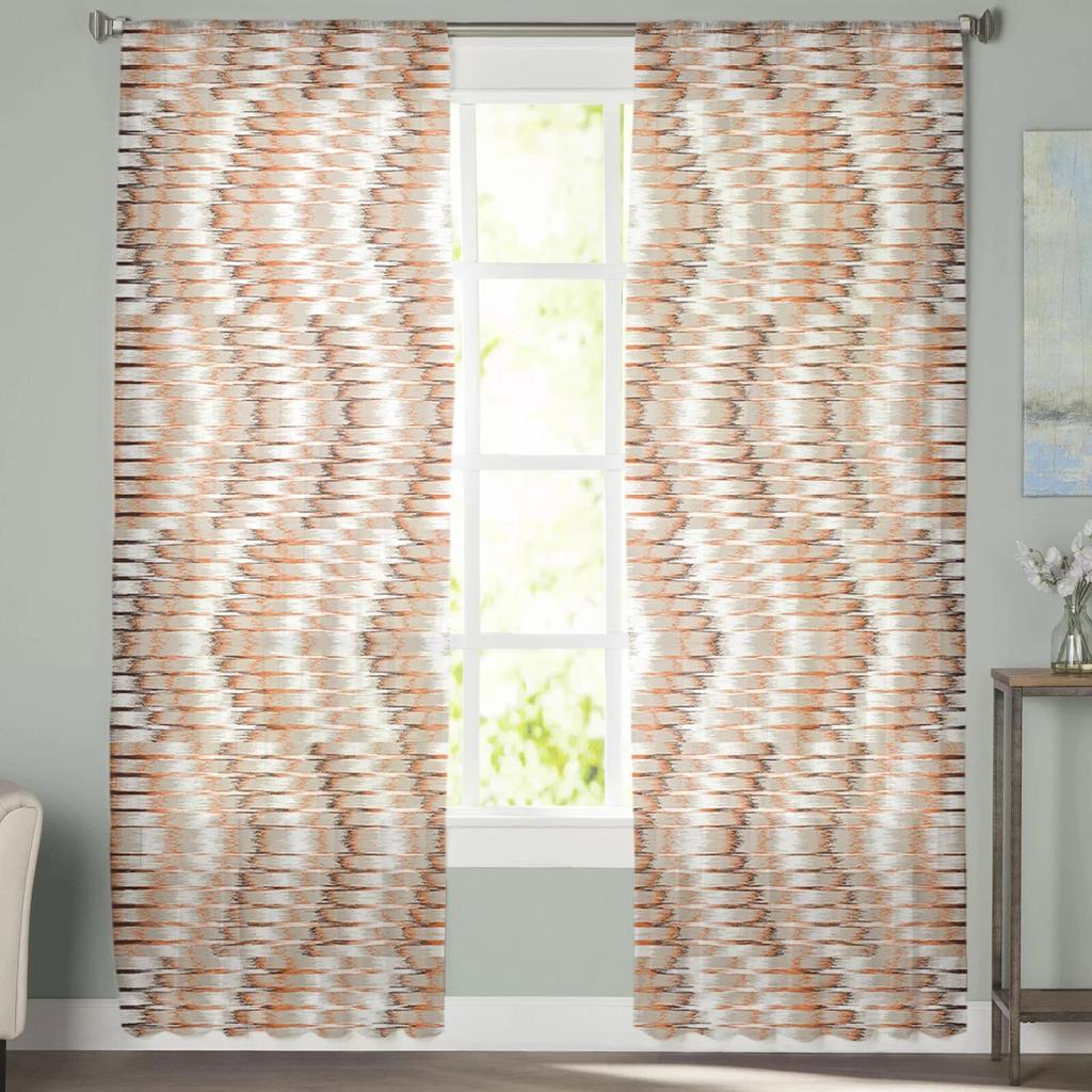 Gradient Line Ripple Abstract Sheer Voile Curtains Transparent Window Drapes for Bedroom Holiday Decoration