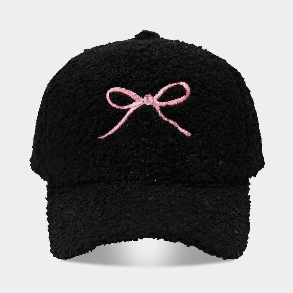 Women'S Autumn And Winter Sheepskin Warm Cap, Fashionable Bow Embroidery Teddy Fur Face-Enhancing Small Baseball Cap
